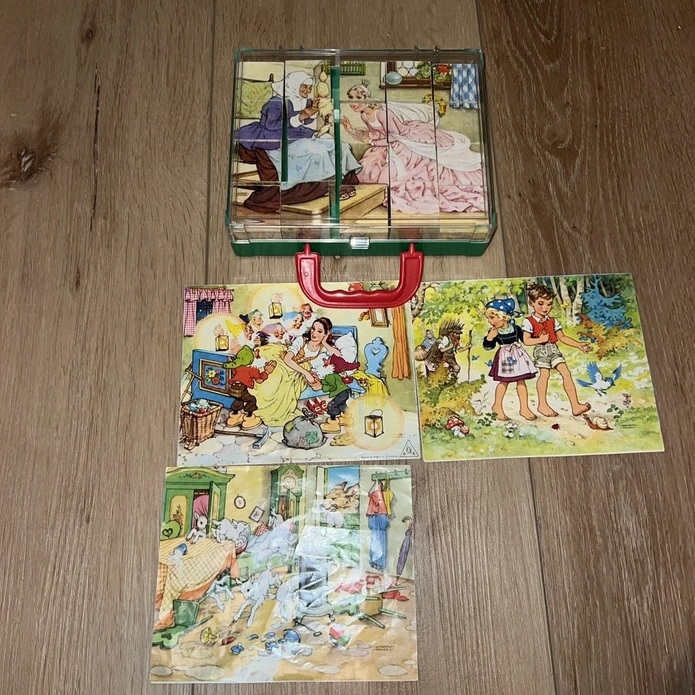 Vintage Wooden Block Six Picture Puzzle by Herbart Spiele West Germany 1950s